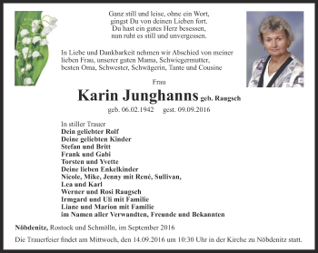 Traueranzeige von Karin Junghanns von Ostthüringer Zeitung