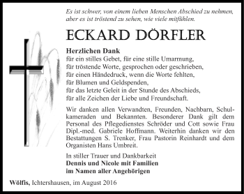 Traueranzeige von Eckard Dörfler von Ostthüringer Zeitung, Thüringische Landeszeitung