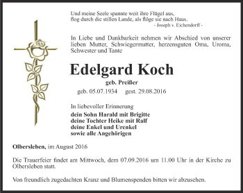 Traueranzeige von Edelgard Koch von Thüringer Allgemeine