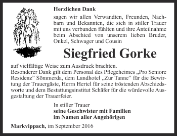 Traueranzeige von Siegfried Gorke von Thüringer Allgemeine