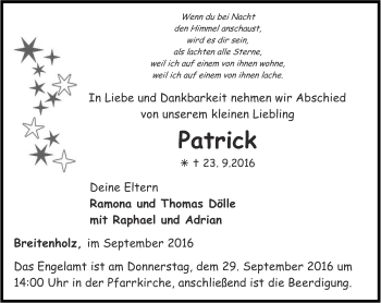 Traueranzeige von Patrick Dölle von Thüringer Allgemeine