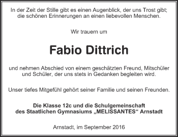 Traueranzeige von Fabio Dittrich von Thüringer Allgemeine