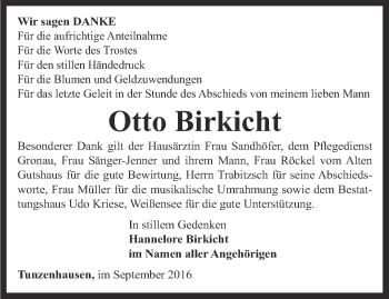 Traueranzeige von Otto Birkicht von Thüringer Allgemeine