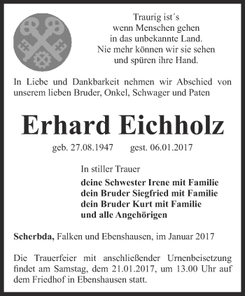 Traueranzeige von Erhard Eichholz von Thüringer Allgemeine, Thüringische Landeszeitung