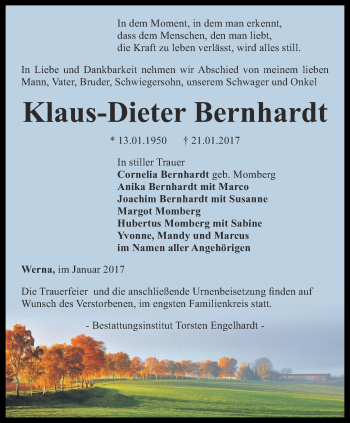 Traueranzeige von Klaus-Dieter Bernhardt von Thüringer Allgemeine