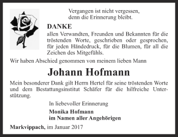 Traueranzeige von Johann Hofmann von Thüringer Allgemeine