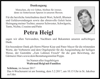 Traueranzeige von Petra Heigl von Thüringer Allgemeine