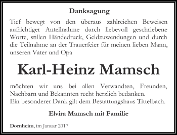 Traueranzeige von Karl-Heinz Mamsch von Thüringer Allgemeine