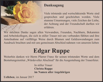 Traueranzeige von Edgar Ruppe von Ostthüringer Zeitung, Thüringische Landeszeitung