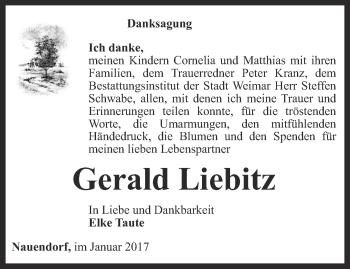 Traueranzeige von Gerald Liebitz von Thüringer Allgemeine, Thüringische Landeszeitung