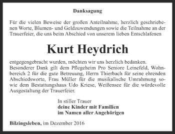 Traueranzeige von Kurt Heydrich von Thüringer Allgemeine