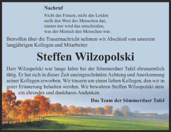 Traueranzeige von Steffen Wilzopolski von Thüringer Allgemeine
