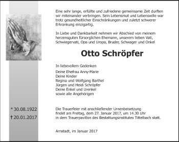 Traueranzeige von Otto Schröpfer von Thüringer Allgemeine