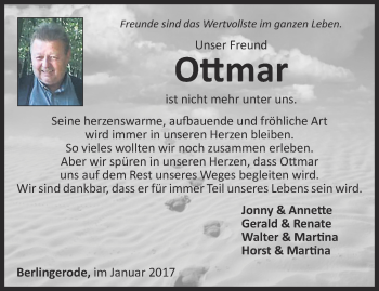 Traueranzeige von Ottmar Scheide von Thüringer Allgemeine