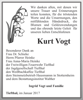 Traueranzeige von Kurt Vogt von Thüringer Allgemeine, Thüringische Landeszeitung