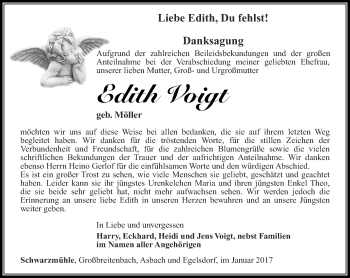 Traueranzeige von Edith Voigt von Ostthüringer Zeitung