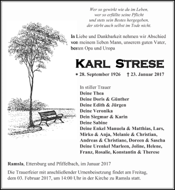 Traueranzeige von Karls Strese von Thüringer Allgemeine, Thüringische Landeszeitung