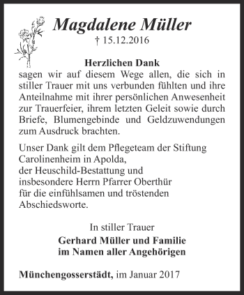 Traueranzeige von Magdalene Müller von Thüringer Allgemeine, Thüringische Landeszeitung