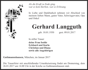 Traueranzeige von Gerhard Langguth von Thüringer Allgemeine