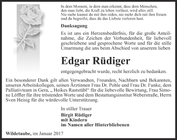 Traueranzeige von Edgar Rüdiger von Ostthüringer Zeitung