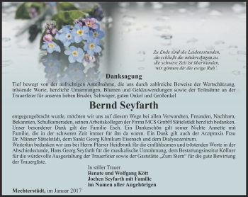 Traueranzeige von Bernd Seyfarth von Ostthüringer Zeitung, Thüringische Landeszeitung