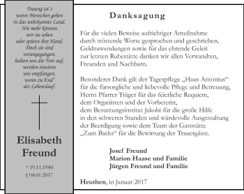 Traueranzeige von Elisabeth Freund von Thüringer Allgemeine