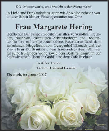 Traueranzeige von Margarete Hering von Thüringer Allgemeine, Thüringische Landeszeitung