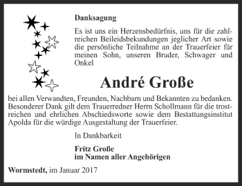 Traueranzeige von Andre Große von Thüringer Allgemeine, Thüringische Landeszeitung