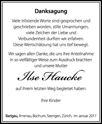 Traueranzeige von Ilse Haucke von Ostthüringer Zeitung