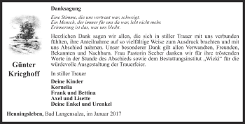 Traueranzeige von Günter Krieghoff von Thüringer Allgemeine, Thüringische Landeszeitung