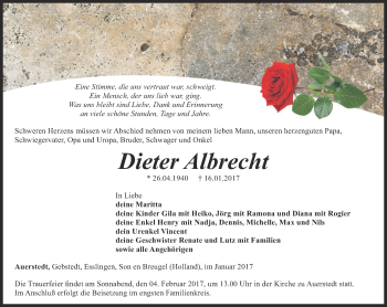 Traueranzeige von Dieter Albrecht von Thüringer Allgemeine, Thüringische Landeszeitung