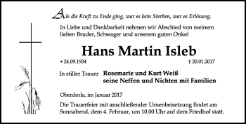 Traueranzeige von Martin Isleb von Thüringer Allgemeine, Thüringische Landeszeitung