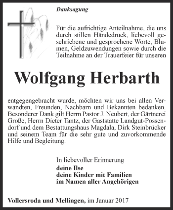 Traueranzeige von Wolfgang Herbarth von Thüringer Allgemeine, Thüringische Landeszeitung