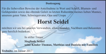 Traueranzeige von Horst Seidel von Ostthüringer Zeitung