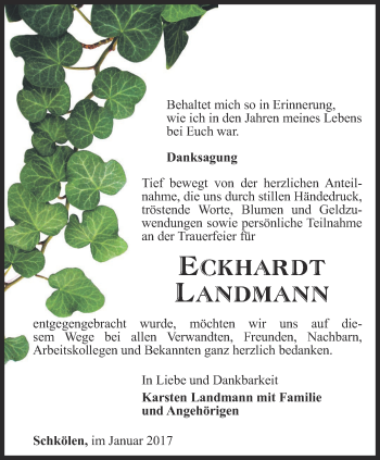 Traueranzeige von Eckhardt Landmann von Ostthüringer Zeitung