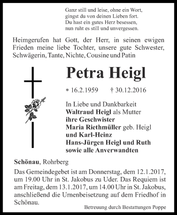 Traueranzeige von Petra Heigl von Thüringer Allgemeine