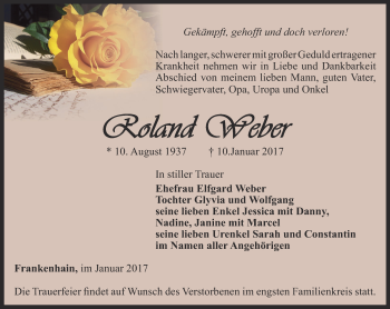 Traueranzeige von Roland Weber von Thüringer Allgemeine