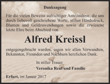 Traueranzeige von Alfred Kreissl von Thüringer Allgemeine, Thüringische Landeszeitung