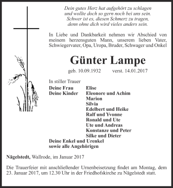 Traueranzeige von Günter Lampe von Thüringer Allgemeine