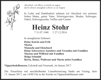 Traueranzeige von Heinz Stor von Thüringer Allgemeine, Thüringische Landeszeitung