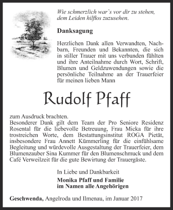 Traueranzeige von Rudolf Pfaff von Thüringer Allgemeine