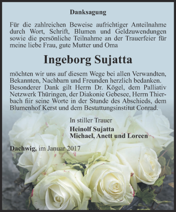 Traueranzeige von Ingeborg Sujatta von Thüringer Allgemeine, Thüringische Landeszeitung