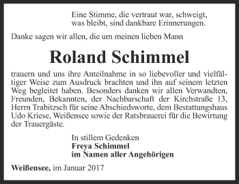Traueranzeige von Roland Schimmel von Thüringer Allgemeine