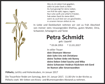 Traueranzeige von Petra Schmidt von Ostthüringer Zeitung