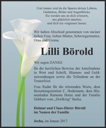 Traueranzeige von Lilli Börold von Thüringer Allgemeine