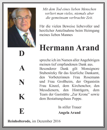 Traueranzeige von Hermann Arand von Thüringer Allgemeine