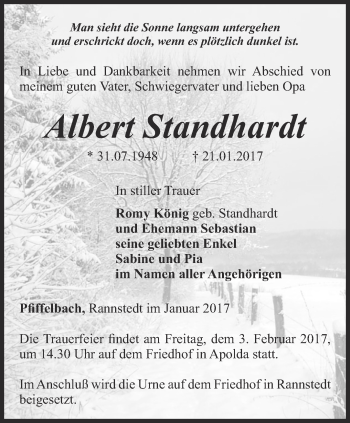 Traueranzeige von Albert Standhardt von Thüringer Allgemeine, Thüringische Landeszeitung