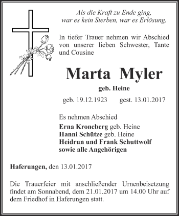 Traueranzeige von Marta Myler von Thüringer Allgemeine