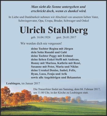 Traueranzeige von Ulrich Stahlberg von Thüringer Allgemeine