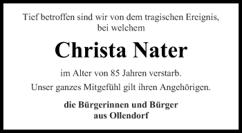 Traueranzeige von Christa Nater von Thüringer Allgemeine, Thüringische Landeszeitung